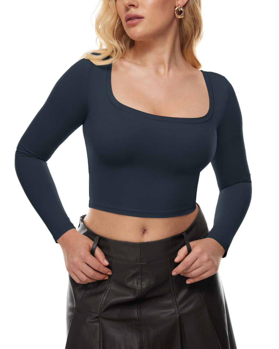 Natrelax™ Square Neck Long Sleeve Crop Top