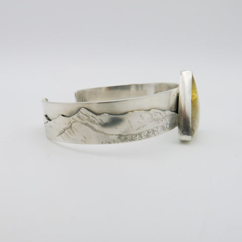 Sterling Silver Mountain Cuff featuring dendritic quartz and the San Juan Mountains. Custom cuff