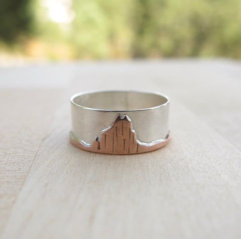 Custom Cooper and Silver Ring featuring the iconic Shiprock