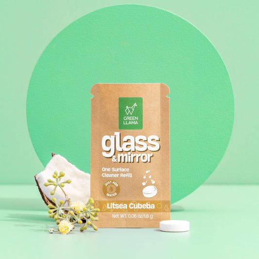 Green Llama - Streak-Free Glass & Mirror Cleaner Kit with Litsea Cubeba Essence - Refillable & Eco-Friendly