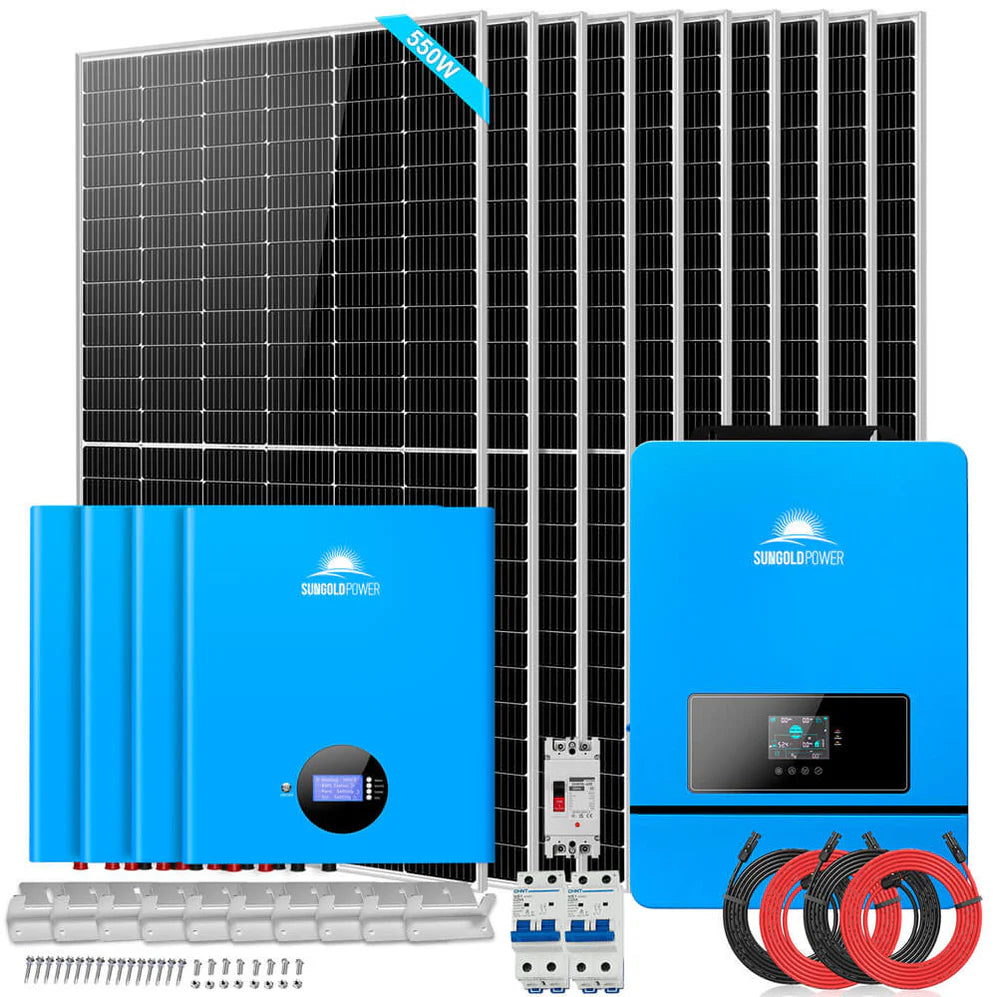 SunGoldPower Off Solar Kit 12 X 415 Watts Solar Panels 4 X 5.12KWH Lithium Battery 8000W Solar Inverter 48VDC 120V/240V SGM-8K20