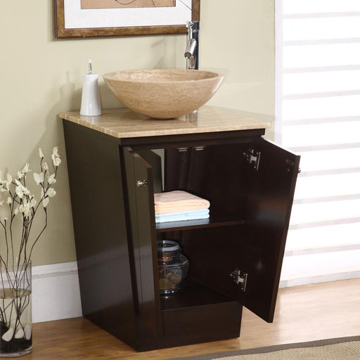 Silkroad Exclusive 23 Baltic Brown Granite Top Single Sink Bathroom Vanity - HYP-0141-BB-UIC-23