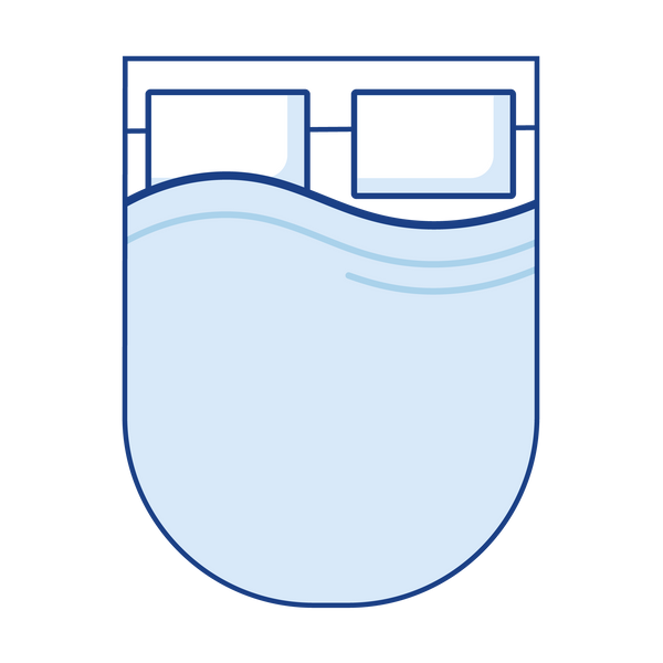 This line drawing shows the shape of a two-part island bed\mattress