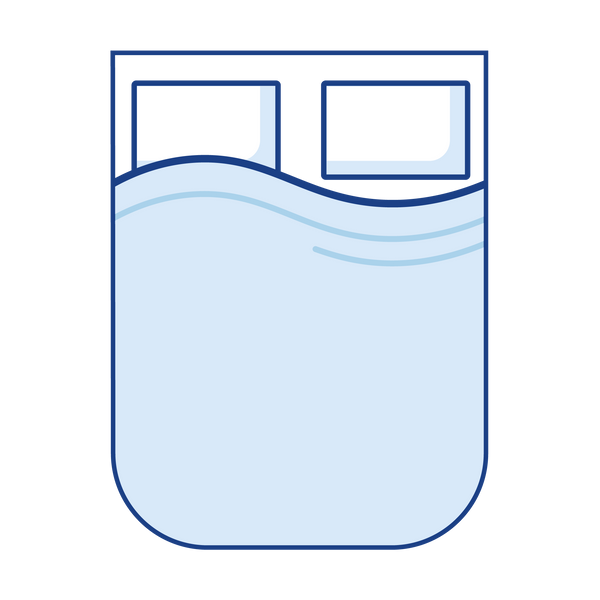 Line drawing of a one-piece transverse island caravan mattress with rounded corners