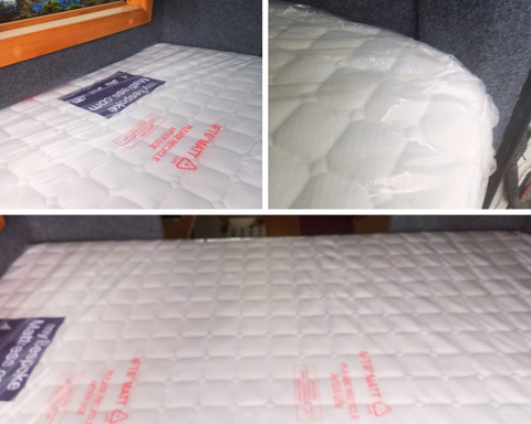 A collage of campervan mattresses by MyBespoke fitting perfectly inside a campervan.