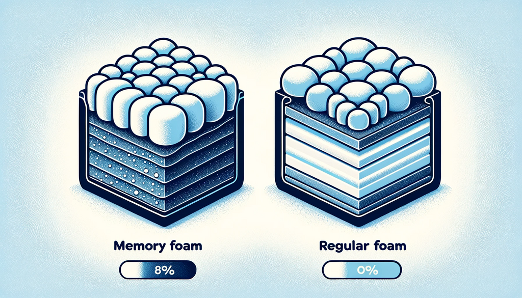 vector illustration comparing memory foam and regular foam. Show a cross-section of each foam type side by side to highlight their differences in texture and structure.