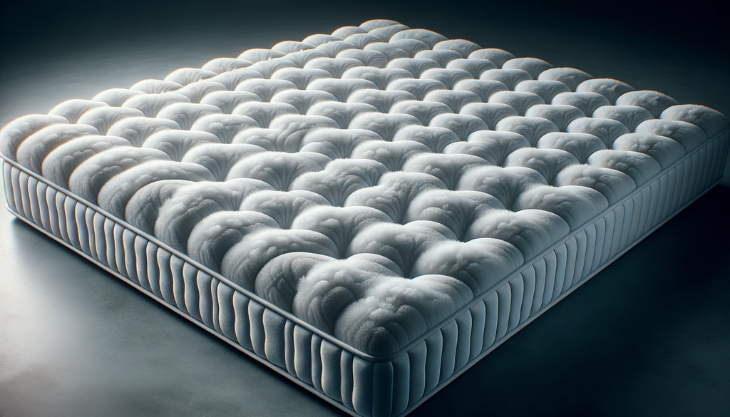 A high-resolution, realistic photograph of a plush mattress topper in 16:9 aspect ratio. The image should focus on the texture and material of the topper, highlighting its comfort and quality. No text or writing should be present on the image.