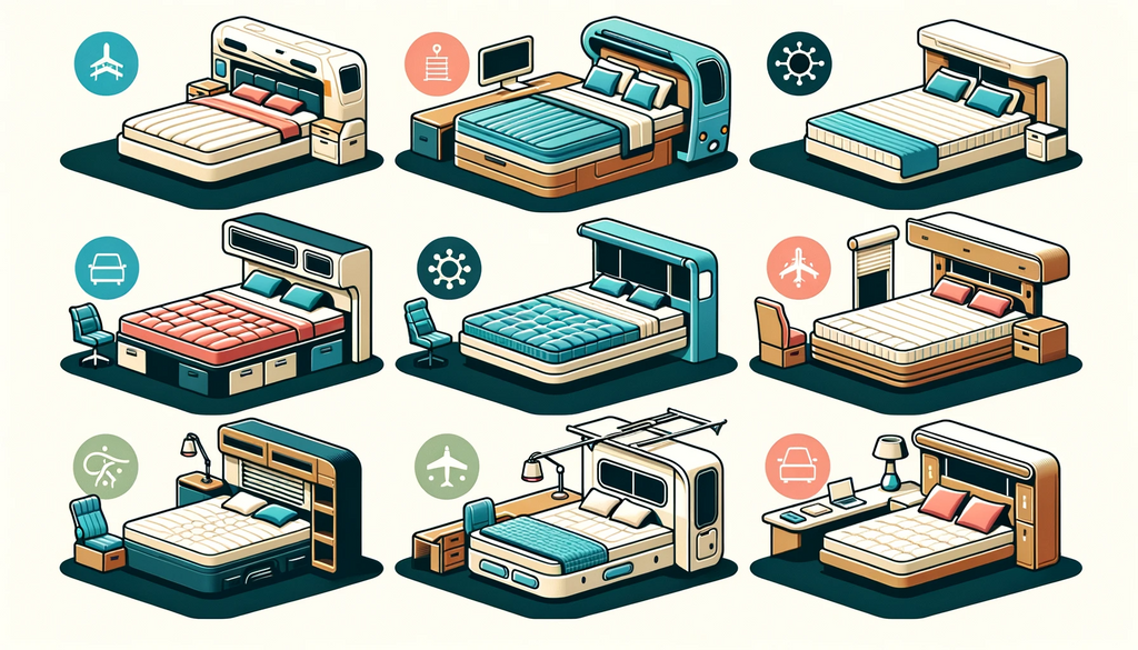Illustration of various types of motorhome beds.