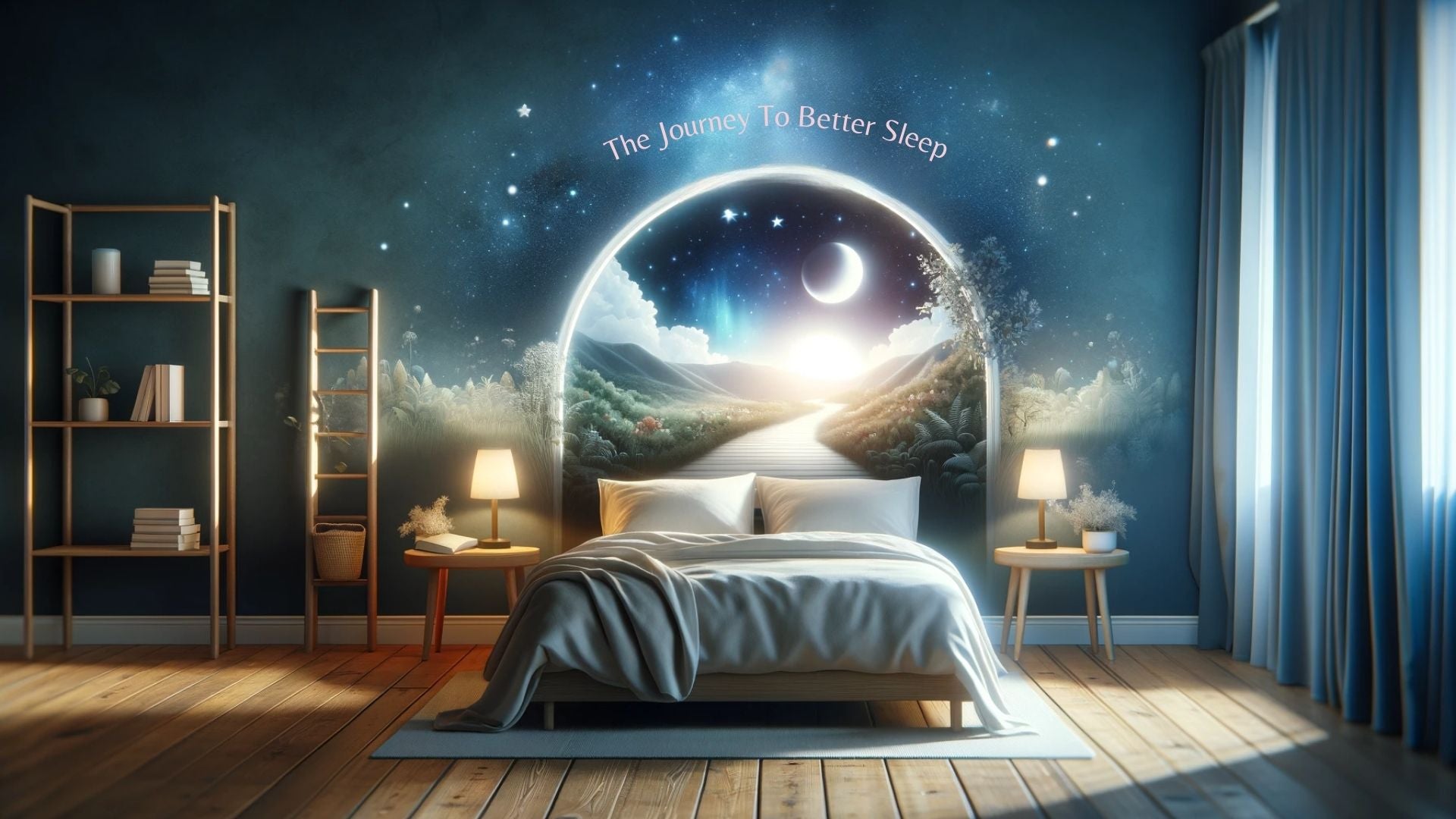 An image depicting 'The Journey to Better Sleep', showing a serene and inviting bedroom scene that symbolizes the quest for improved sleep quality.