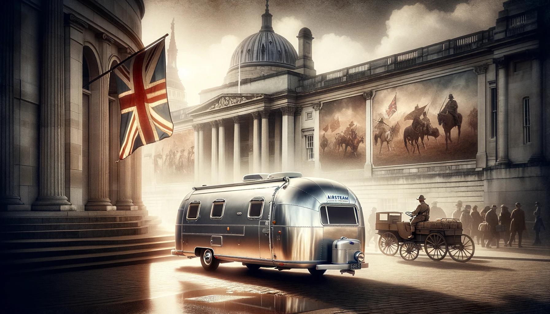 A vintage Airstream caravan set in a scenic backdrop, evoking the rich history and enduring spirit of travel and exploration, symbolizing the iconic status of Airstream caravans in the UK's caravan community.