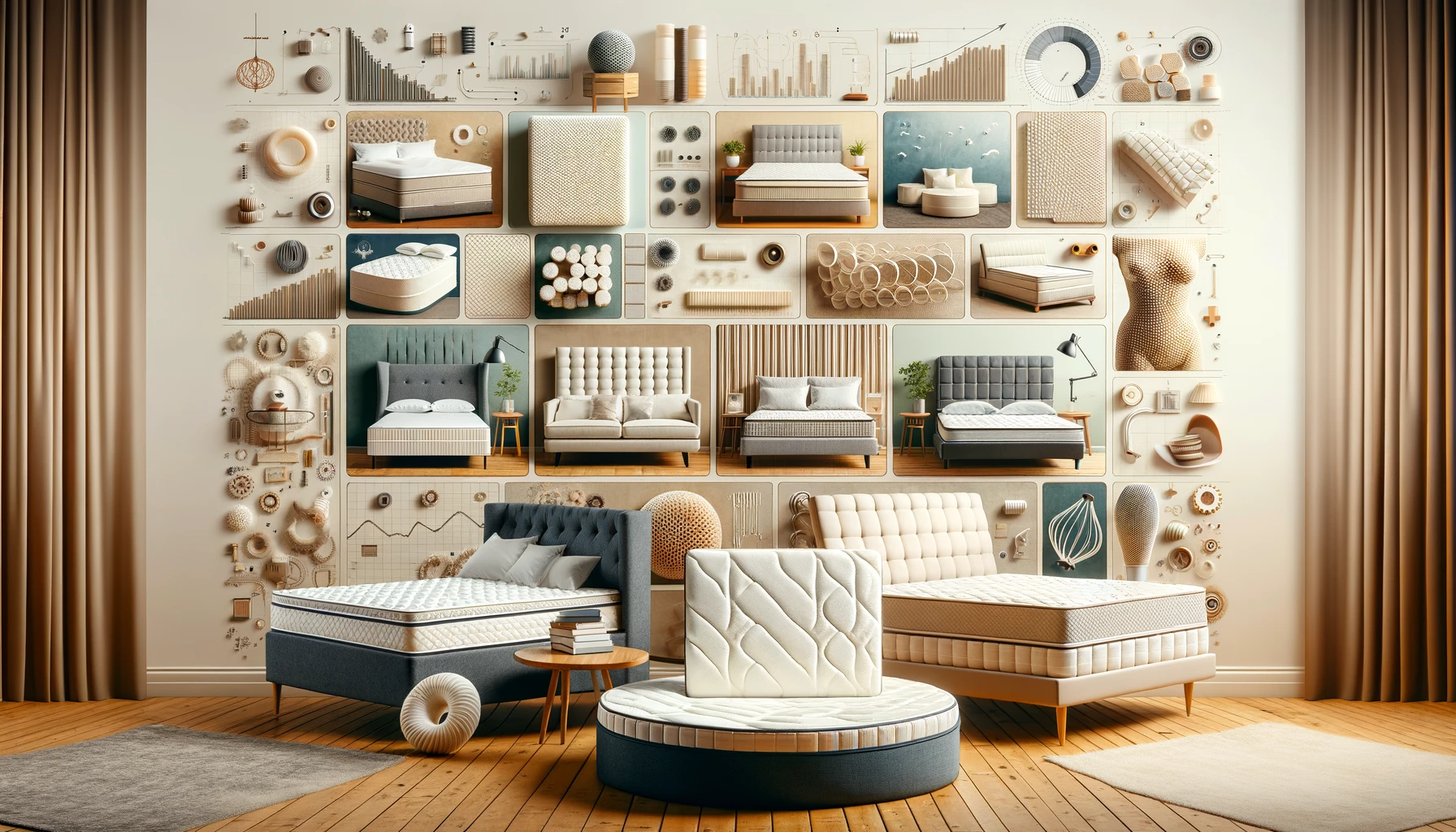 A collage showcasing the rise of customization in mattresses. The image should feature a variety of bespoke mattresses tailored to different personal preferences and needs