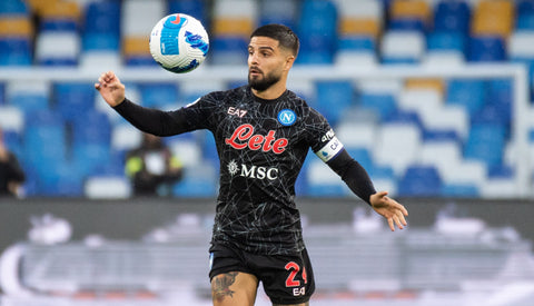 The limited-edition shirt Napoli released in the 2021/22 season which was Halloween-related, featuring a printed design of cobwebs, shown here mid-play worn by a player.