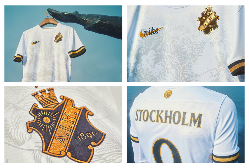 Collage of the Nike AIK 2023 132-Years Kit