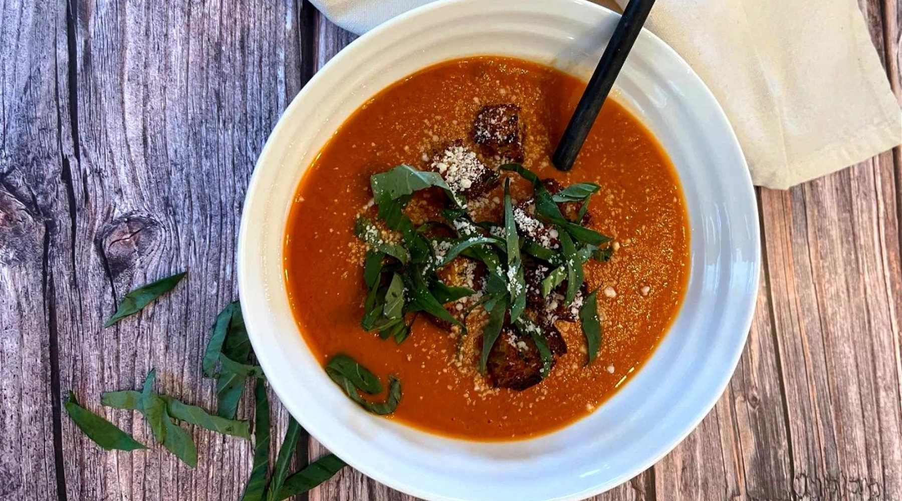 Tomato Basil Soup and Sourdough Croutons
