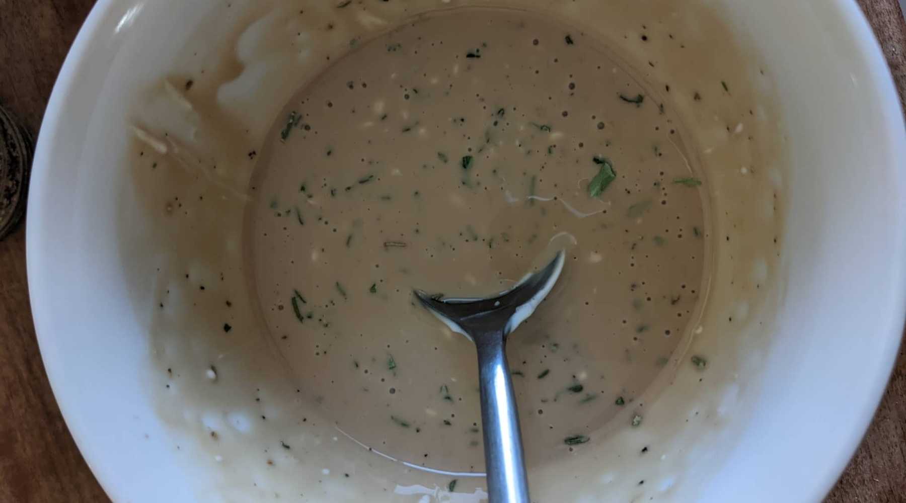 Broccoli Slaw making the dressing