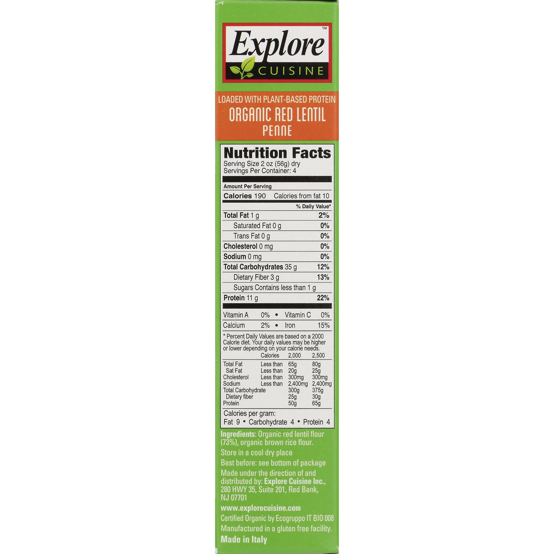 Explore Cuisine 6 8 24 Certified Easy Free Gmo Gluten High Kosher Lentil Make Non Organic Organic Pack Pasta Penne Protein Red Servings Total Usda Vegan Oz To 送料込 Organic