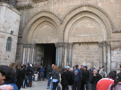 Front door to the Church of the Holy Sepulcher (Old city in Jerusalem)