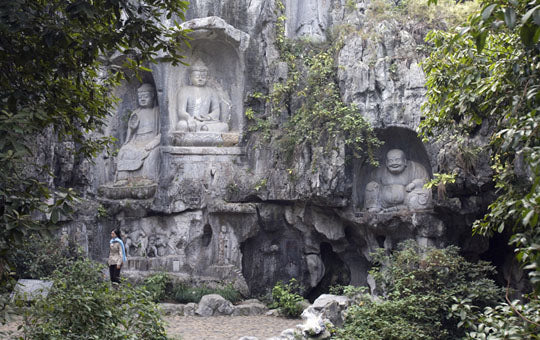 1500 year old carvings of the Buddha and various Bodhisattvas