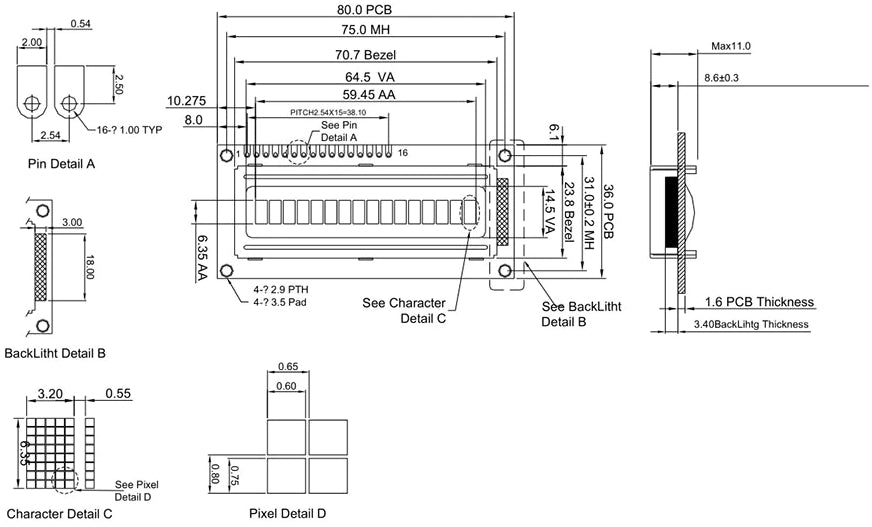 16x1 1601 Character LCD Display