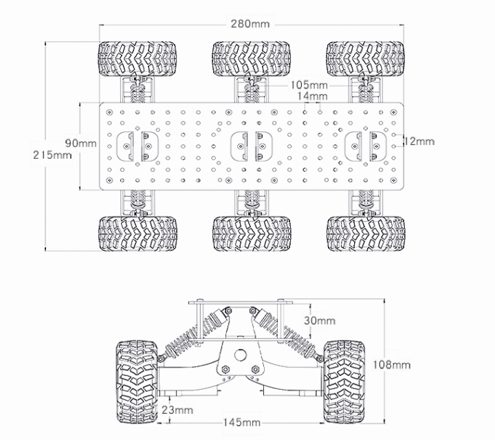 6WD shock-absorbing chassis for off-road climbing ROS platform