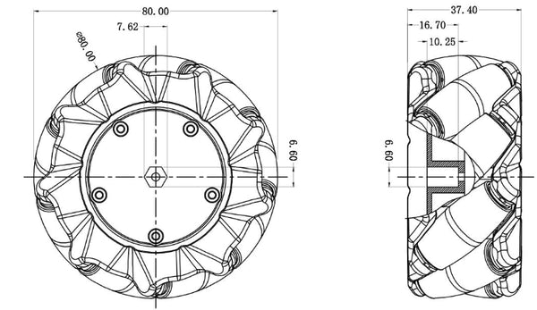 Mecanum wheel Omnidirectional wheel 80mm - Black