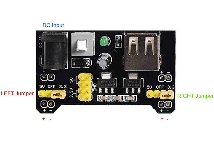 3.3V and 5V Power Supply Module MB102 for Bread Board