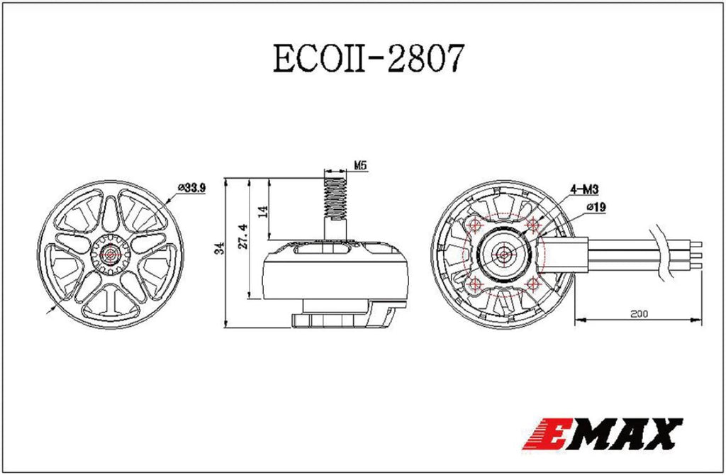 Emax ECO II Series 2807 3-6S 1300KV 1700KV 1500KV Brushless Motor for RC Drone FPV Racing