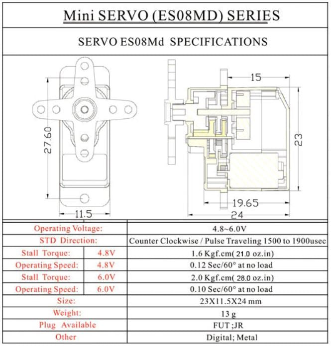 EMAX ES08MD II 13g Mini Metal Digital Servo For RC Model