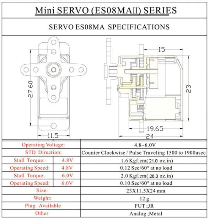 EMAX ES08MA II 12g Mini Metal Gear Analog Servo for RC Model&Robot PWM servo