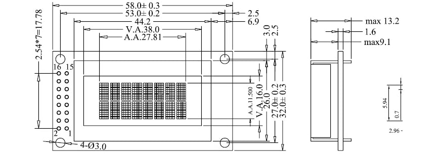 8x2 802 Character Lcd Display Blue/ Green color