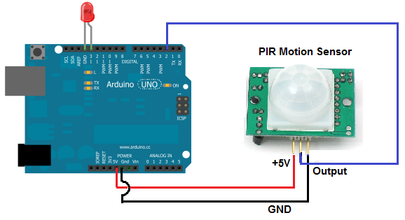 PIR Motion Sensor with Arduino Circuit Diagram