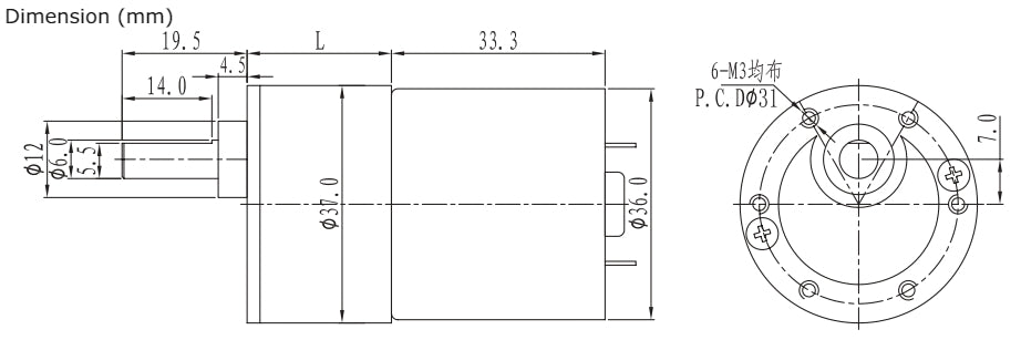 DC Geared full copper industrial grade motor 12V 37mm Diameter Gearmotor 10RPM , 20RPM, 110RPM,