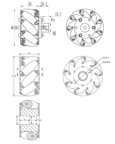 Mecanum wheel Omnidirectional aluminium wheel 100mm