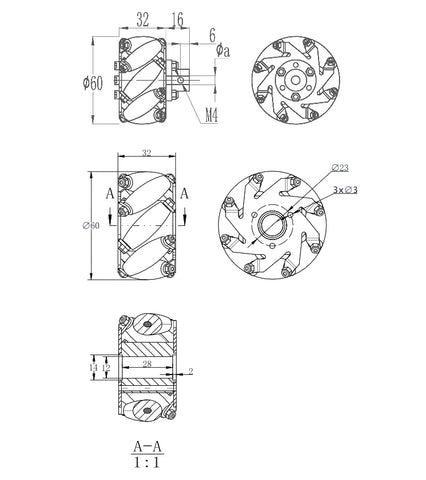 Mecanum wheel Omnidirectional aluminium wheel 60mm
