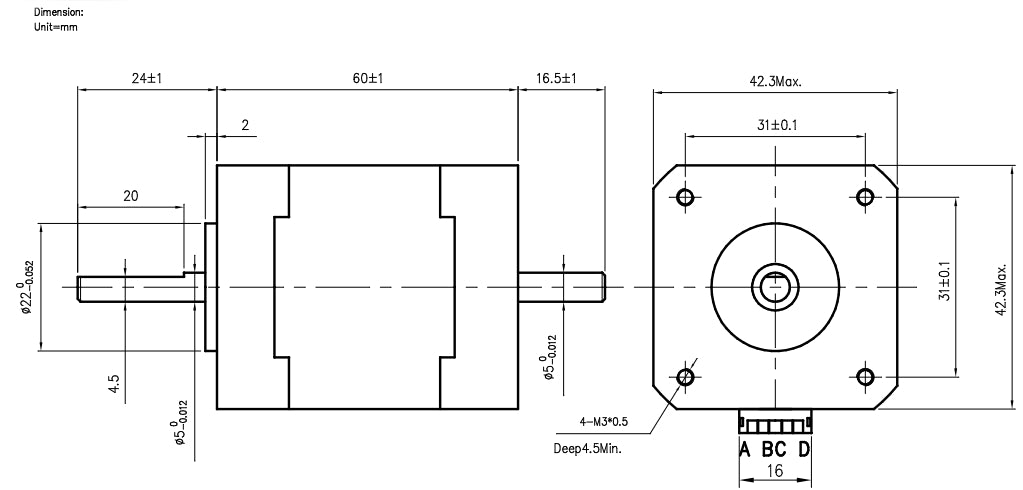 NEMA17 7.3 kg-cm 1.8 Degree 2 Phase NEMA Stepper Motor (DUAL SHAFT)