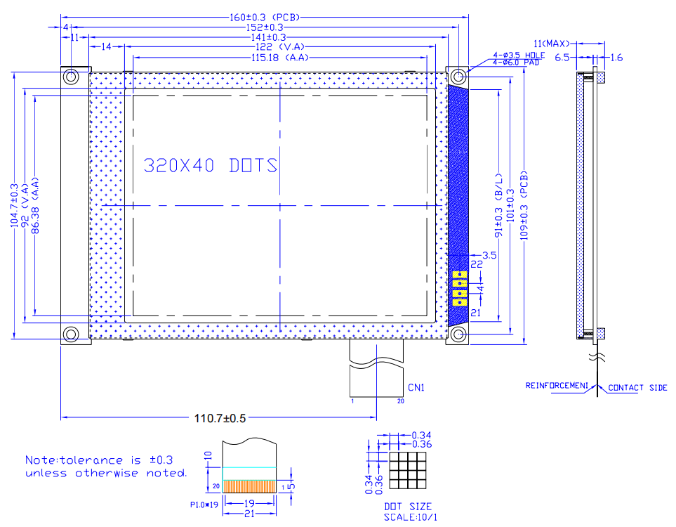 Original JHD 320×240 320240 Dots Graphics Module with Blue Backlight