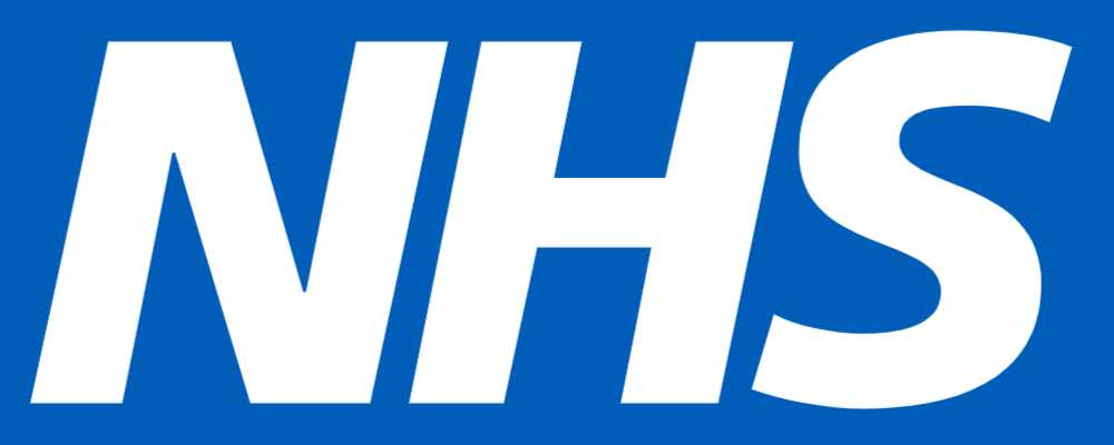 NHS logo in white and blue