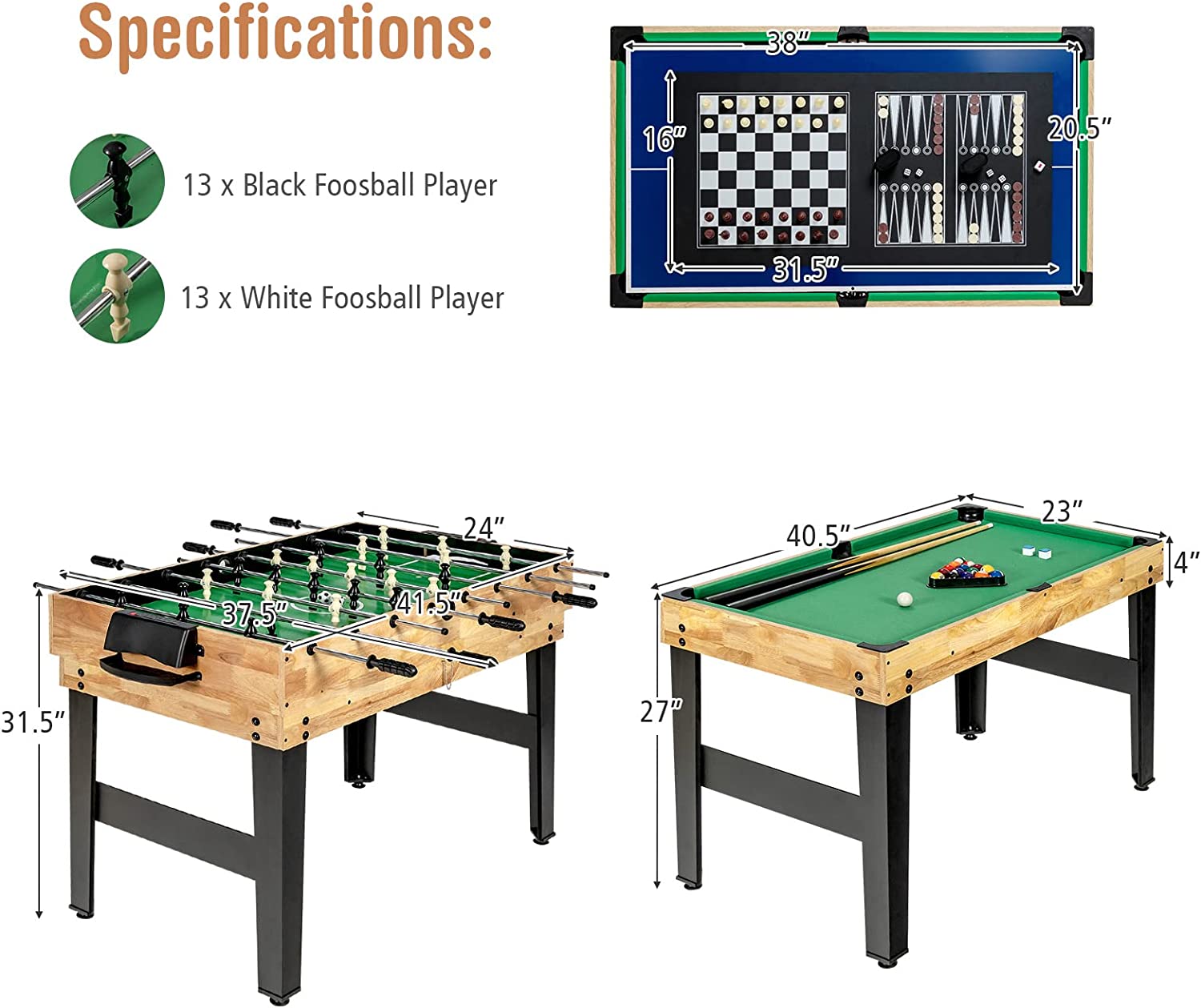 Sunnydaze Multi-Game Table with Billiards, Hockey, Foosball, Ping Pong,  Shuffleboard, Chess, Cards, Checkers, Bowling, and Backgammon - Game Time  Blue 