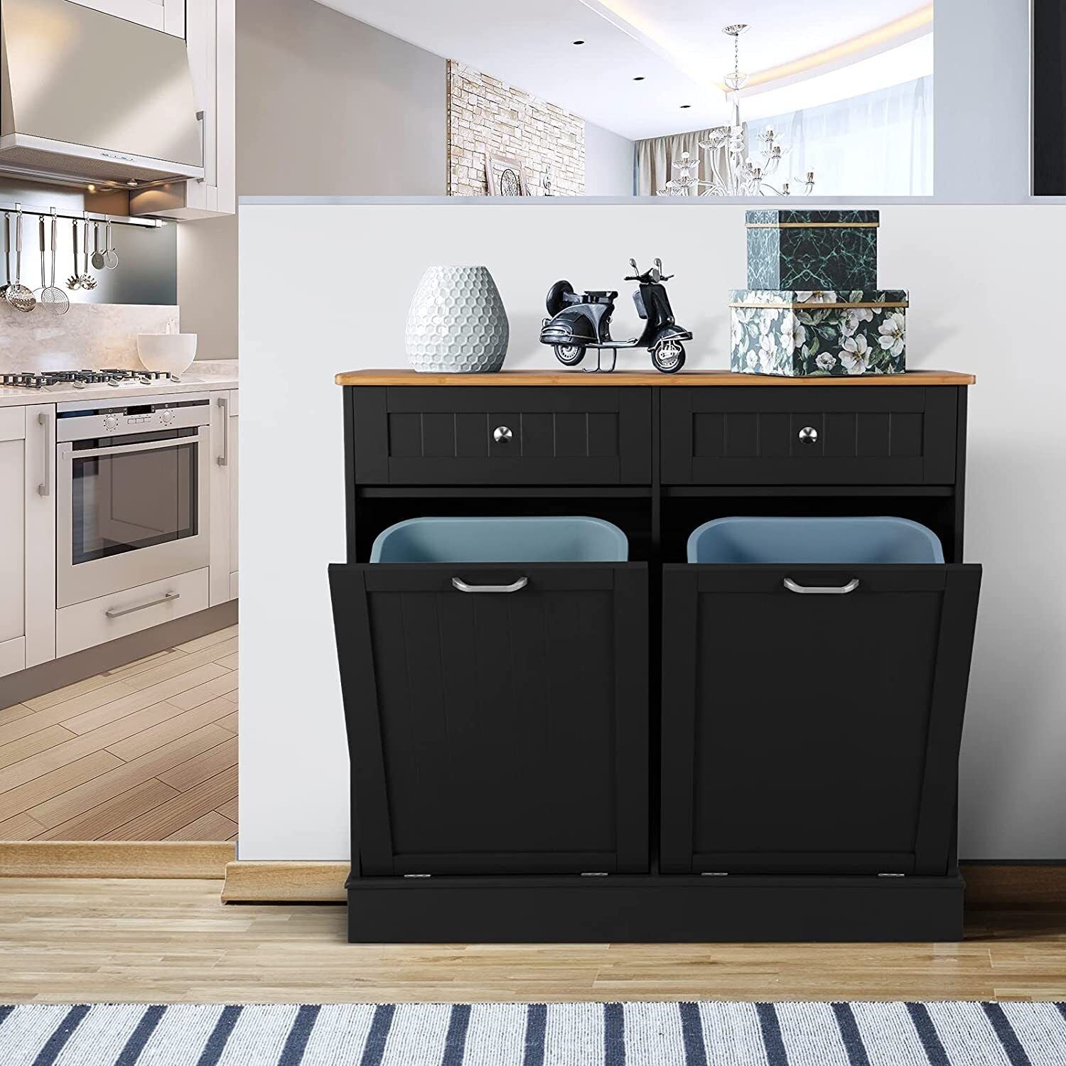 Large Double Kitchen Garbage Trash Can Cabinet — Rickle.