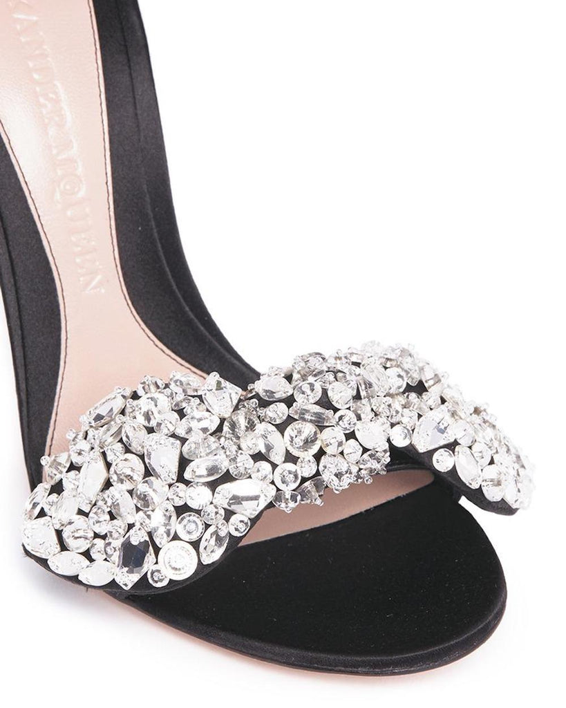 Alexander McQueen Women Black Swarovski Crystal Bow Silk Satin Sandals –  
