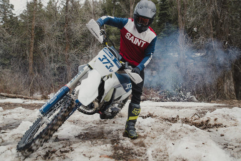 riding dirtbike in snow