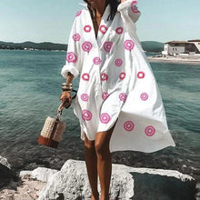 Load image into Gallery viewer, Women&#39;s Summer Turn-down Collar Print Casual Long Sleeve Shirt Dress Plus Size Loose Beach Party Blouse Dress
