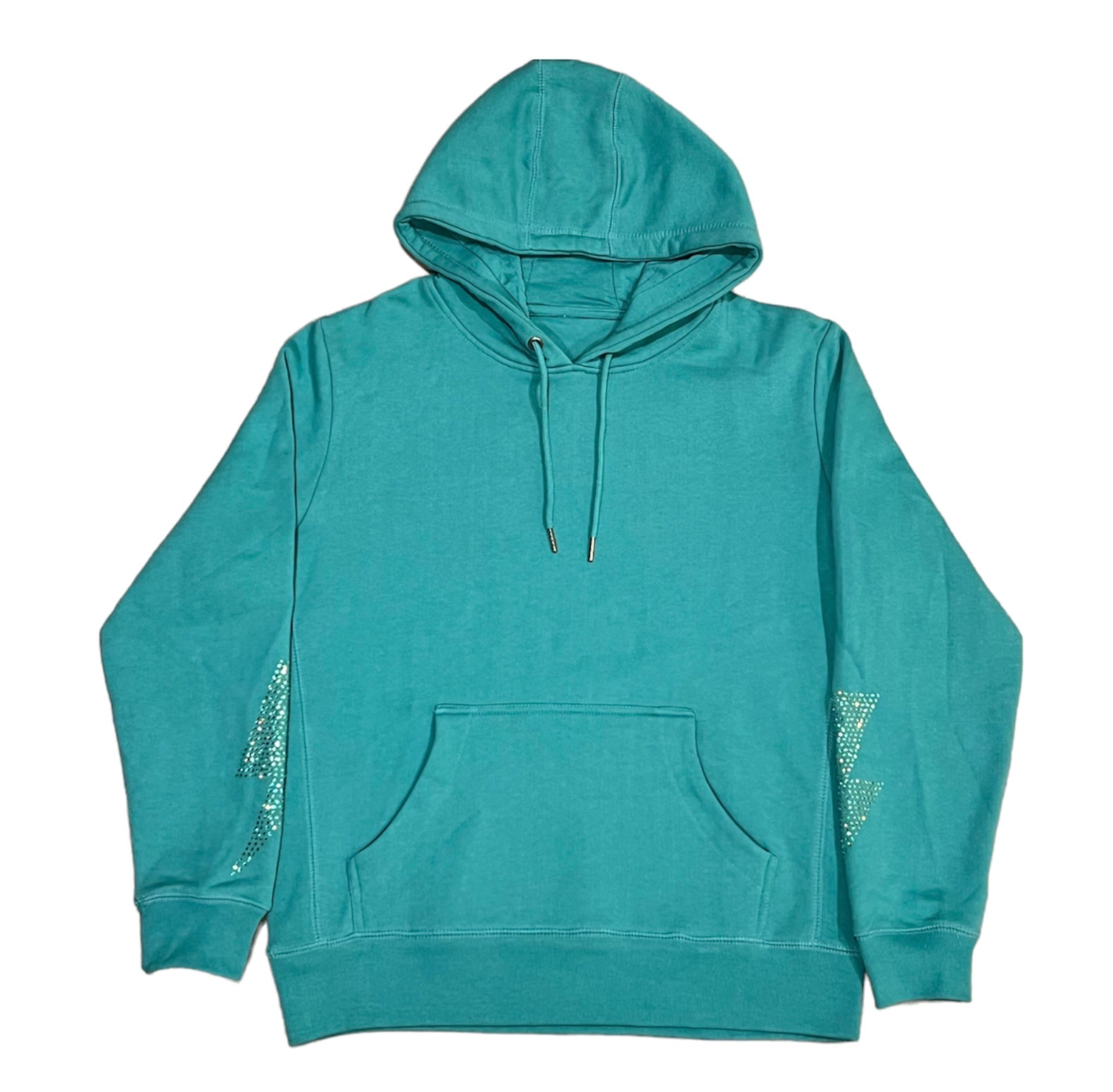 RHINESTONE LIGHTNING BOLT AQUA HOODIE