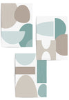 teal and beige living room geometric prints