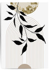 black and beige mid century decor print with black leaf