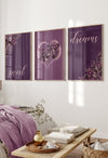 sweet dreams bedroom wall art set in purple