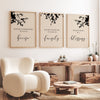 set of 3 black and beige living room wall art