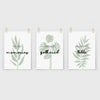 white and sage green dining room prints