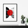 marble and red wall print in a black frame