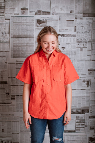 Vintage Short Sleeve Red Button Up